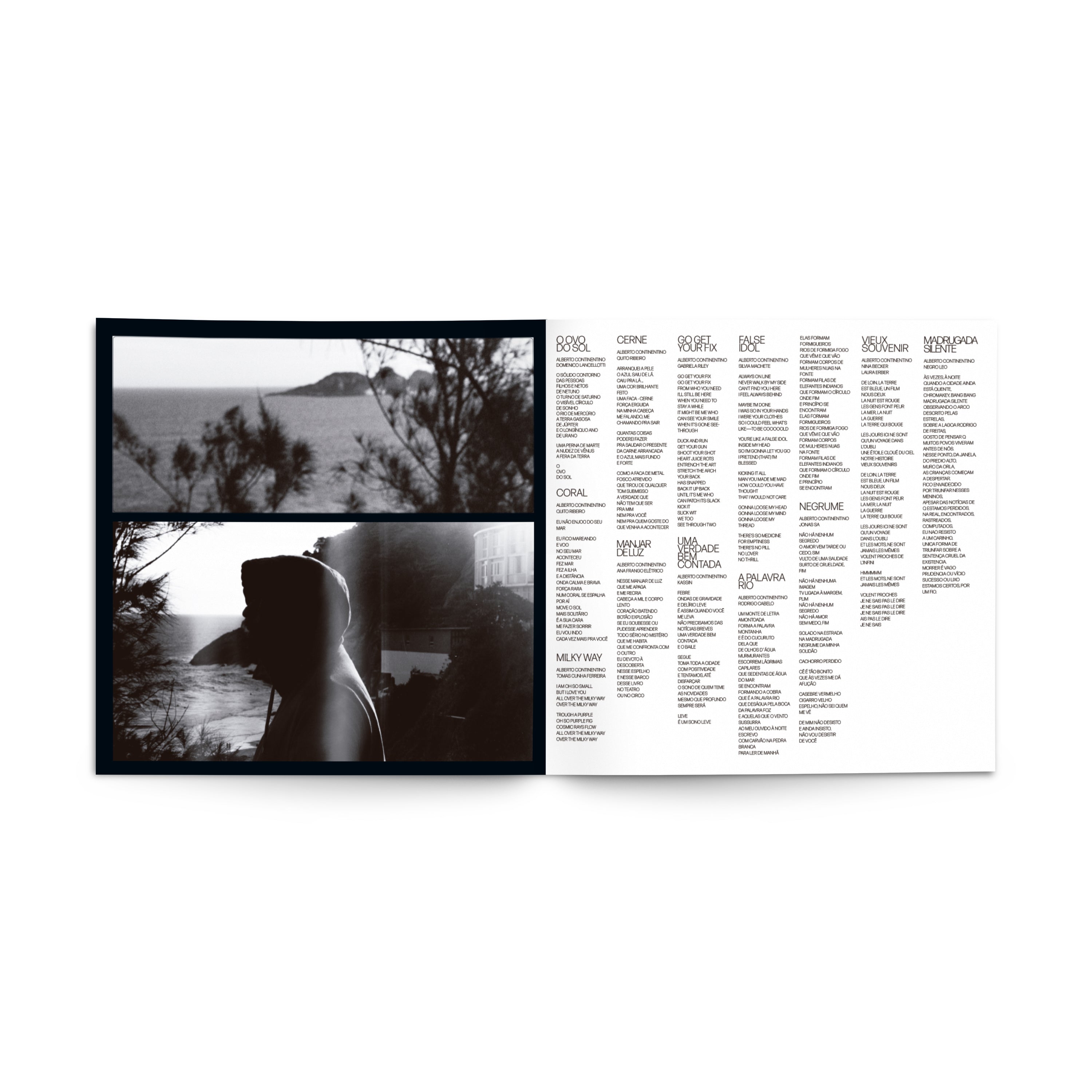 Encarte com letras do álbum Cabeça a Mil e o Corpo Lento de Alberto Continentino (disco de vinil).