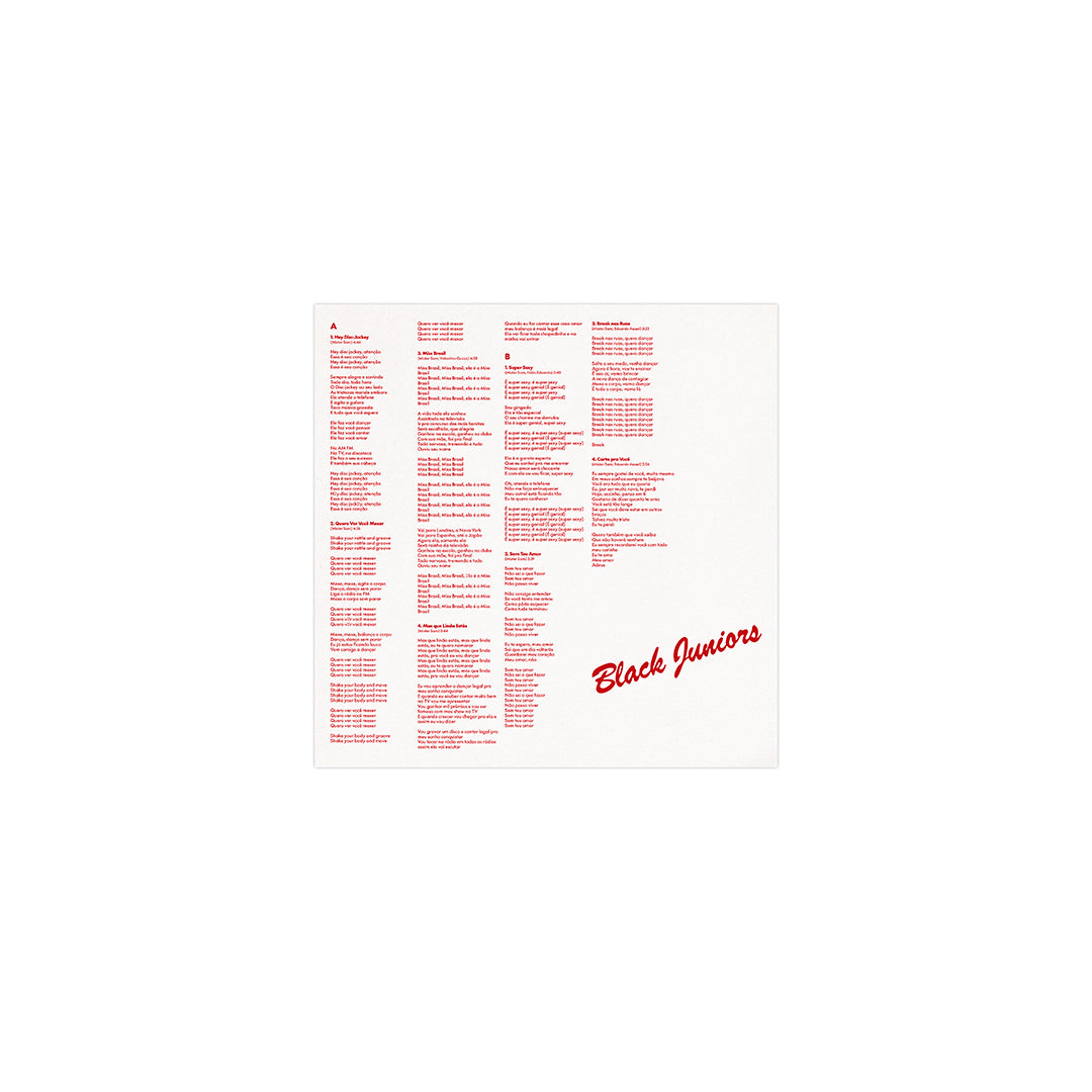 Encarte com letras do álbum BREAK de Black Juniors (disco de vinil).