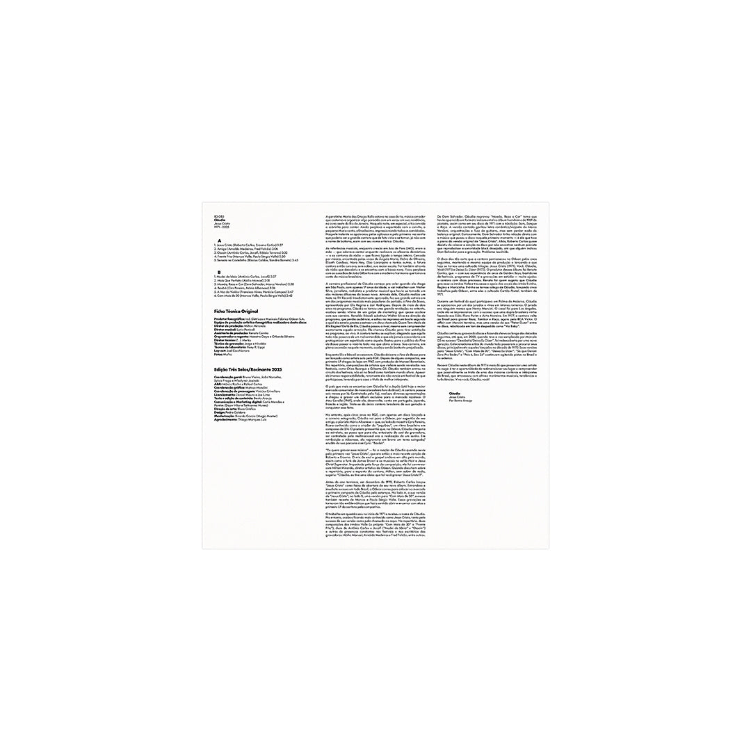 Encarte com letras do álbum Jesus Cristo de Claudia (disco de vinil).