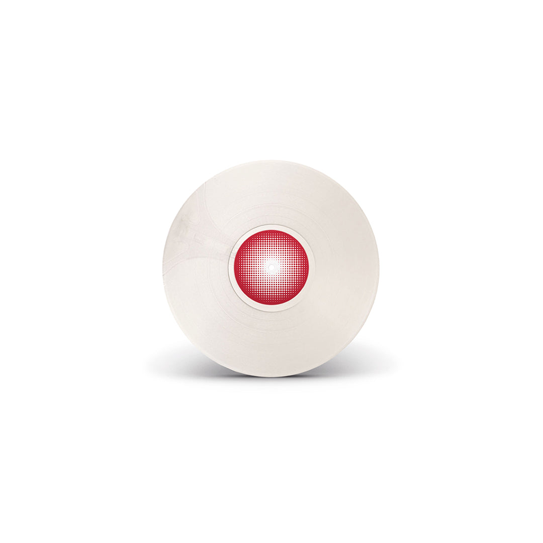 Disco de vinil branco do álbum MUNDO MECÂNICO, MUNDO ELETRÔNICO da banda CÓLERA, isolado sobre fundo neutro.