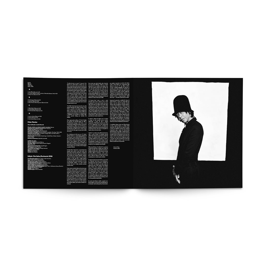 Encarte com letras do álbum Improviso de Djavan (disco de vinil).