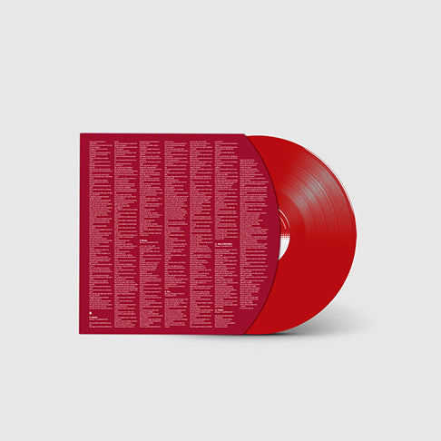 Encarte da edição em vinil LP de Ladrão de Djonga com letras das músicas impressas em fundo vermelho.