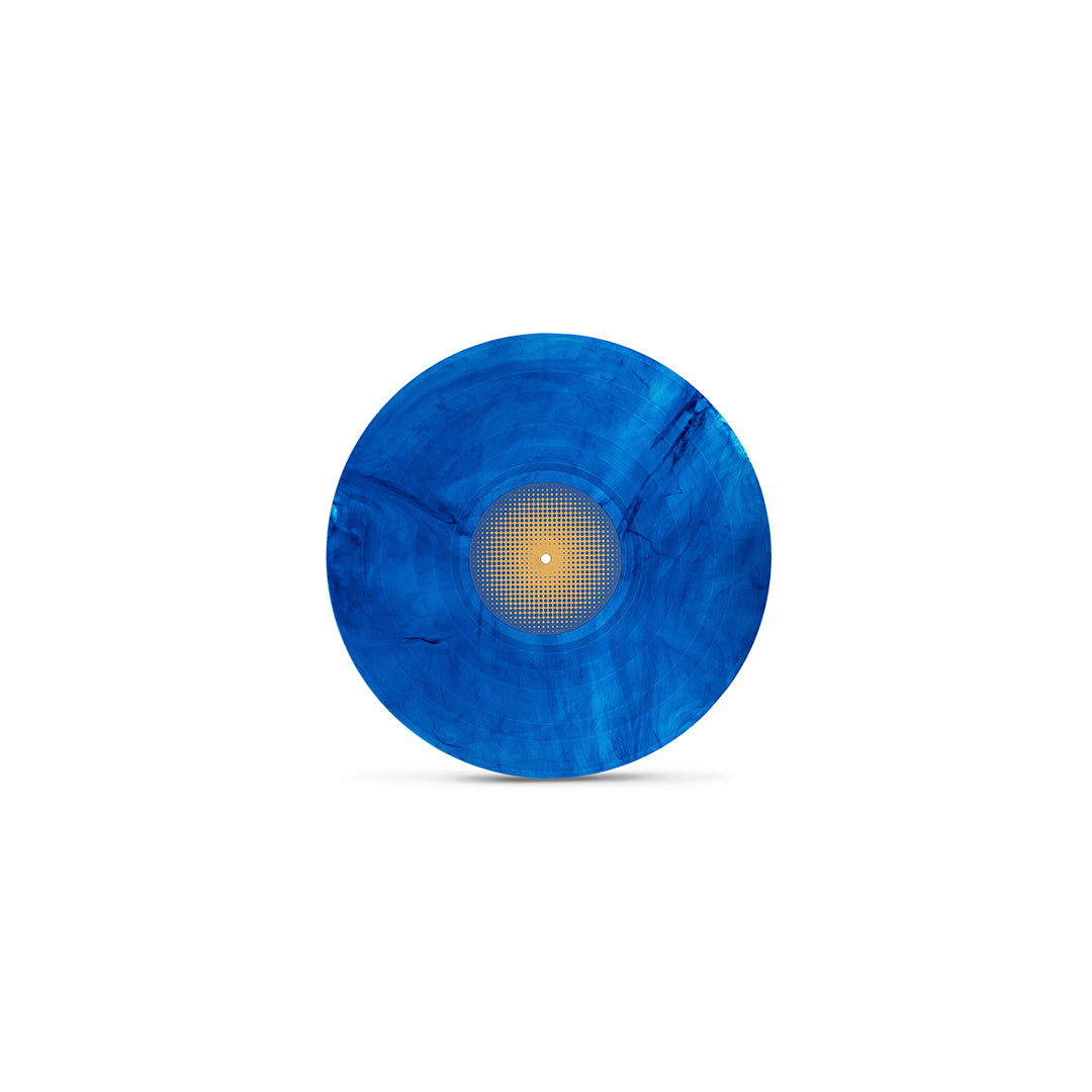 Disco de vinil azul do álbum Dividir e Conquistar da Dorsal Atlântica, isolado em fundo neutro.