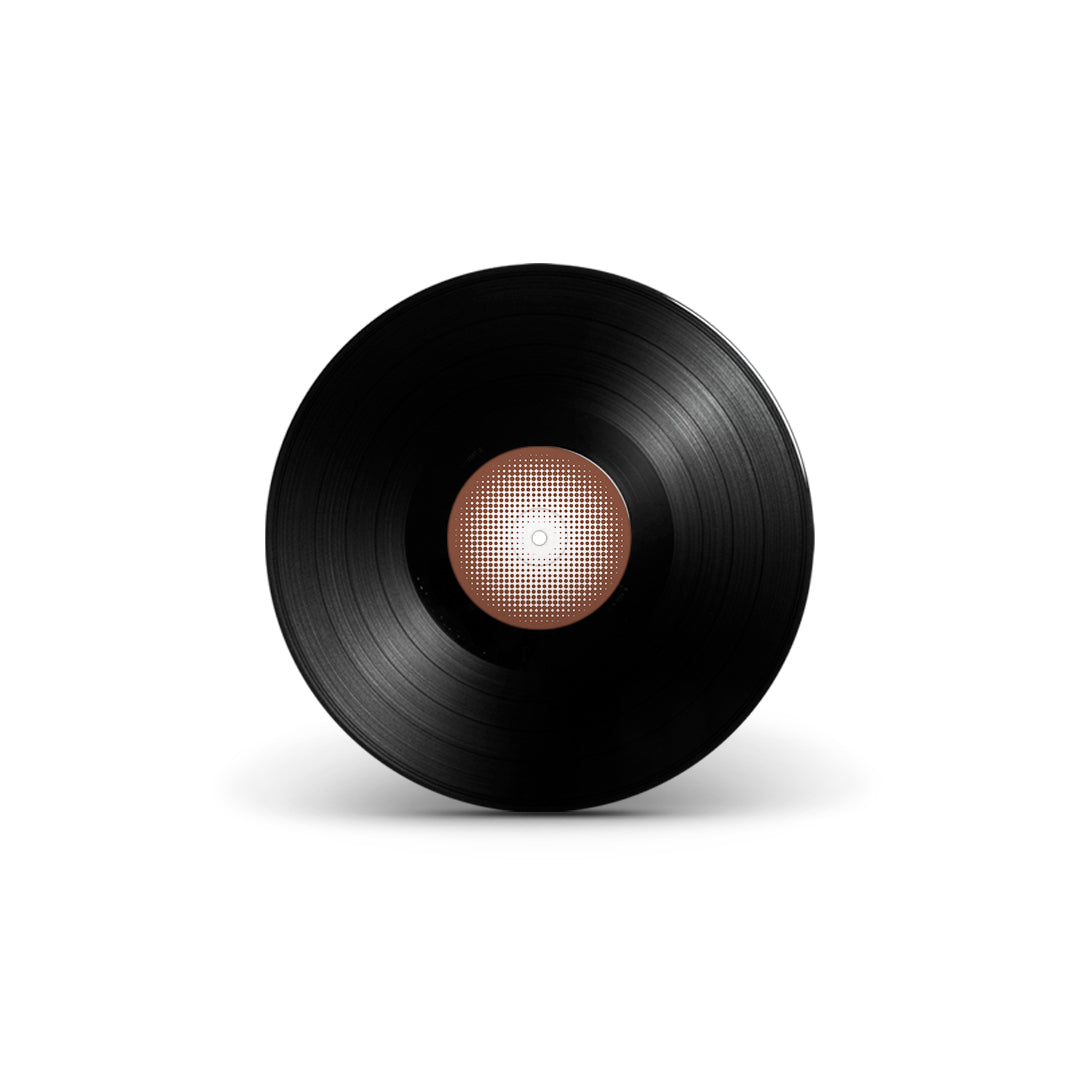 Disco de vinil preto de Edu Canta Zumbi de Edu Lobo com selo central personalizado em tom marrom e acabamento brilhante destacando os sulcos do LP.