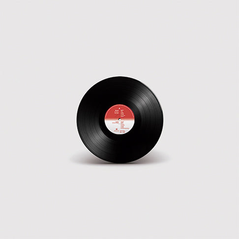 Disco de vinil preto de Os Orixás de Eloah com selo central personalizado em vermelho e branco e acabamento brilhante destacando os sulcos da gravação.