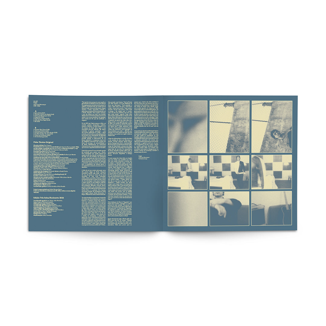 Encarte com letras e fotos do álbum Amor Pra Recomeçar de Frejat (disco de vinil).