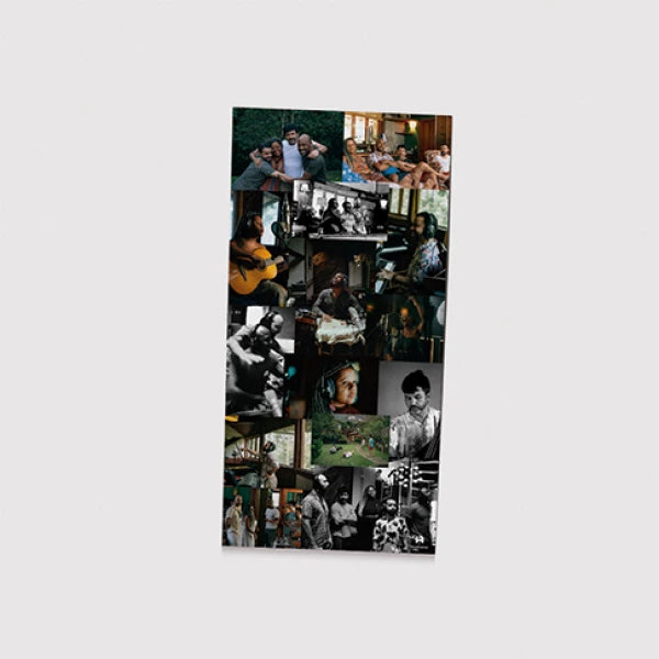 Encarte do LP Atlântico Negro de ILESSI com colagem de fotografias coloridas e em preto e branco mostrando músicos, sessões de gravação e momentos em grupo (disco de vinil).