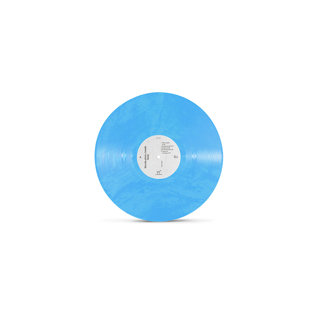 Disco de vinil azul marmorizado translúcido da edição Mundo agora: meada de Ilessi.