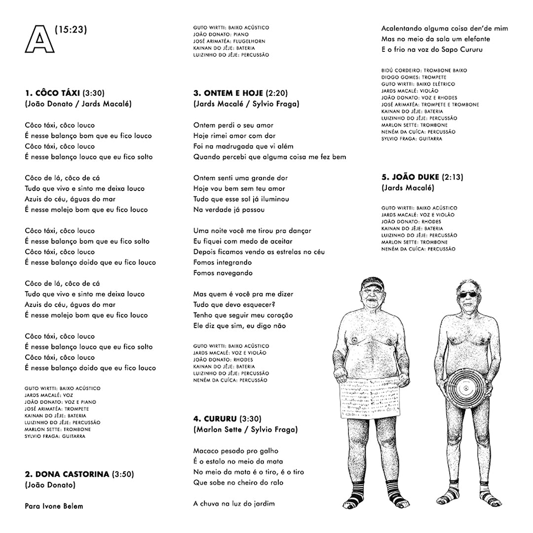 Detalhe do encarte do disco de vinil "Síntese do Lance" de João Donato e Jards Macalé, mostrando letras, créditos ou artes internas.