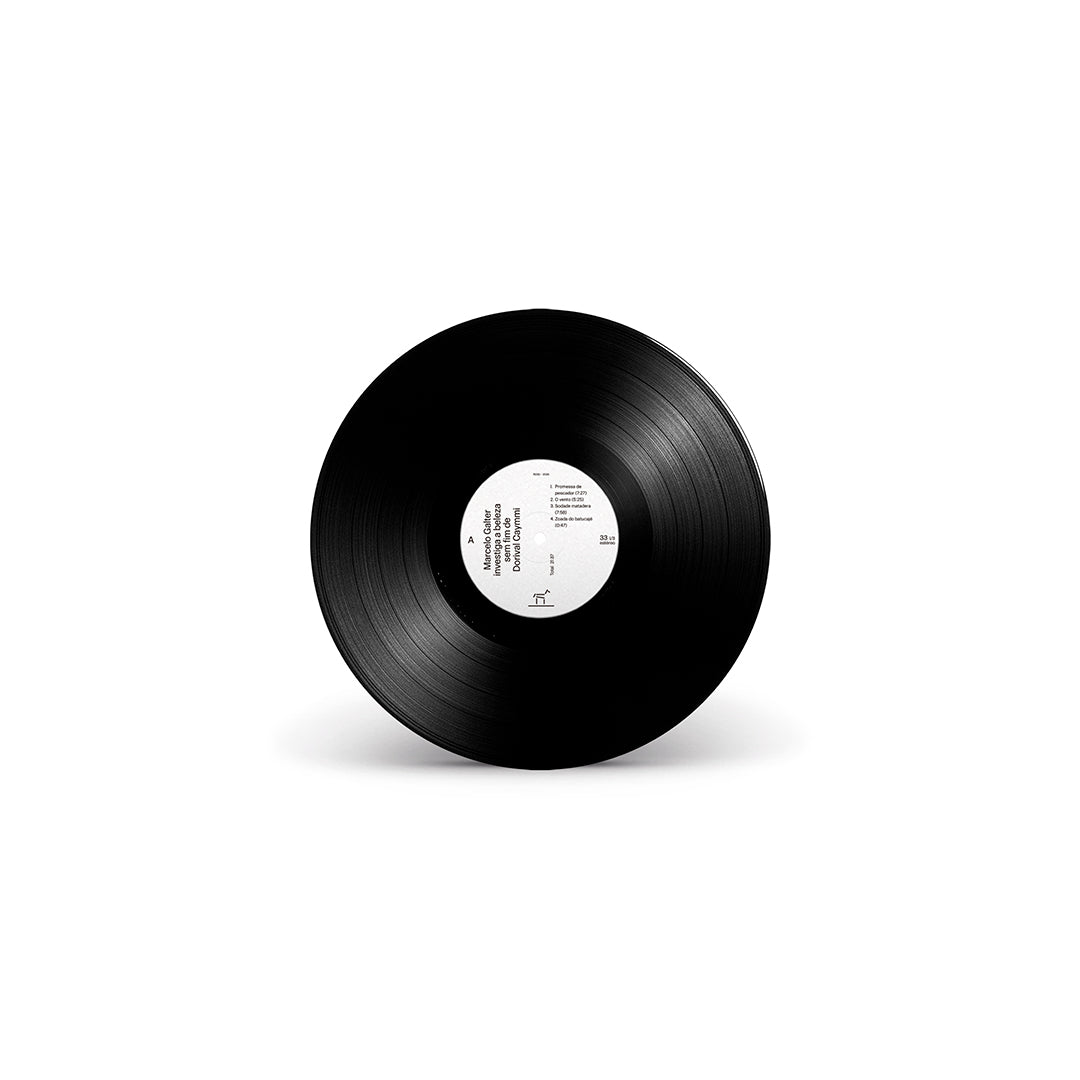 Disco de vinil preto de Marcelo Galter Investiga a Beleza Sem Fim de Dorival Caymmi, com selo central branco.